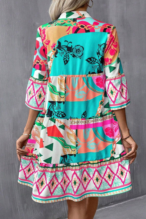 Multicolor abstract print dress. WS