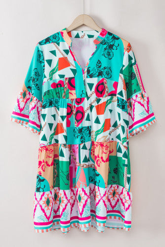 Multicolor abstract print dress. WS