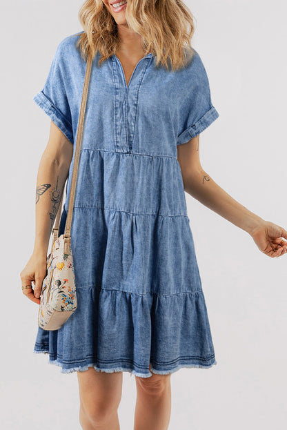 Soft denim V neck dress. WS