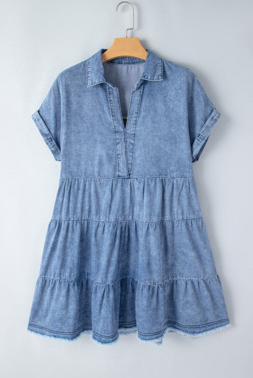 Soft denim V neck dress. WS