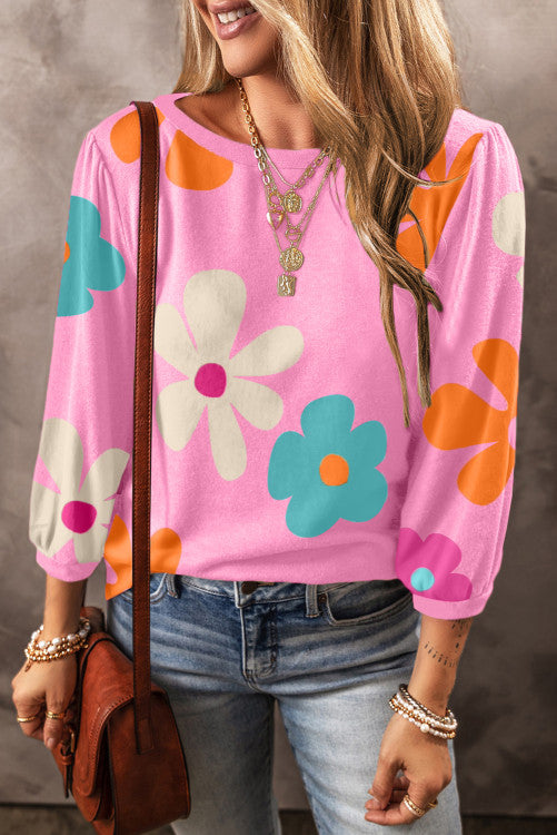 Pink long sleeves floral print shirt. WS