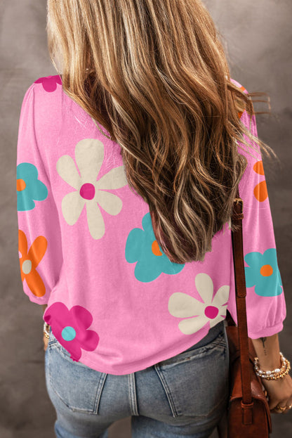 Pink long sleeves floral print shirt. WS