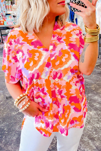 Pink/orange abstract print top. WS