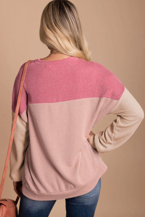 Pink colorblock textured long sleeves shirt. WS