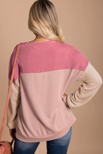 Pink colorblock textured long sleeves shirt. WS