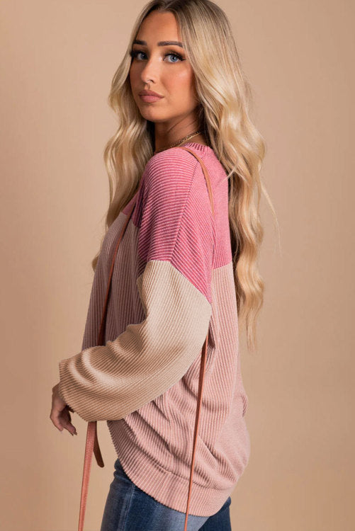 Pink colorblock textured long sleeves shirt. WS