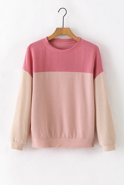 Pink colorblock textured long sleeves shirt. WS