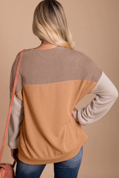 Khaki colorblock textured long sleeves shirt. WS