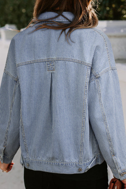 Sky blue stripped oversizwd denim jacket. WS