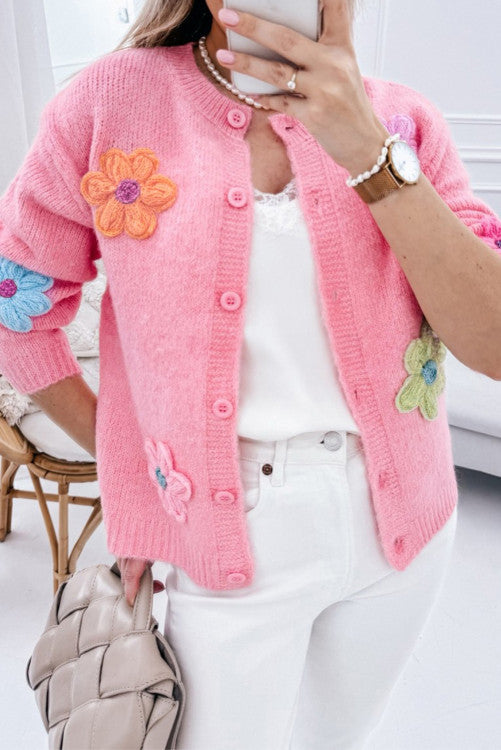 Pink and knitted flowers cardigan  WS