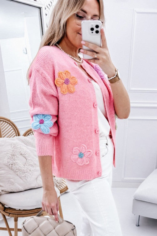 Pink and knitted flowers cardigan  WS