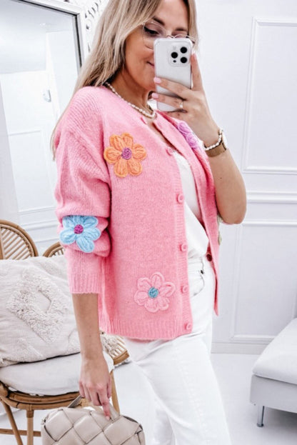 Pink and knitted flowers cardigan  WS