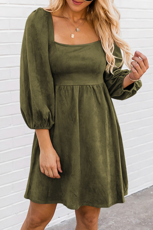 Green suede square neck dress.WS