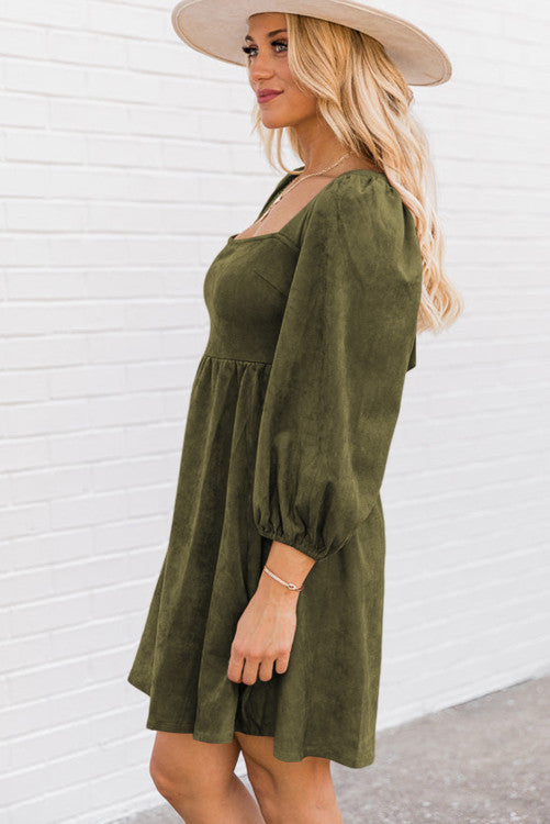 Green suede square neck dress.WS