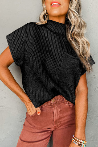 Black sweater top with pocket. WS