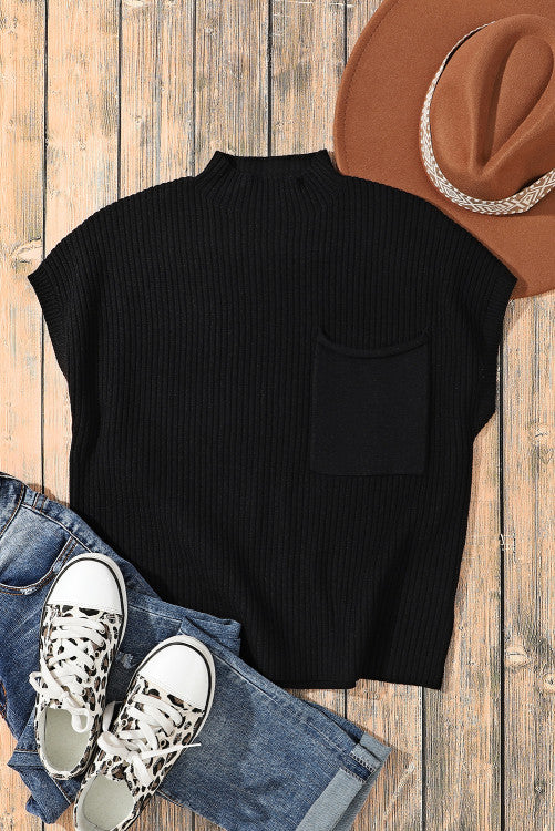 Black sweater top with pocket. WS