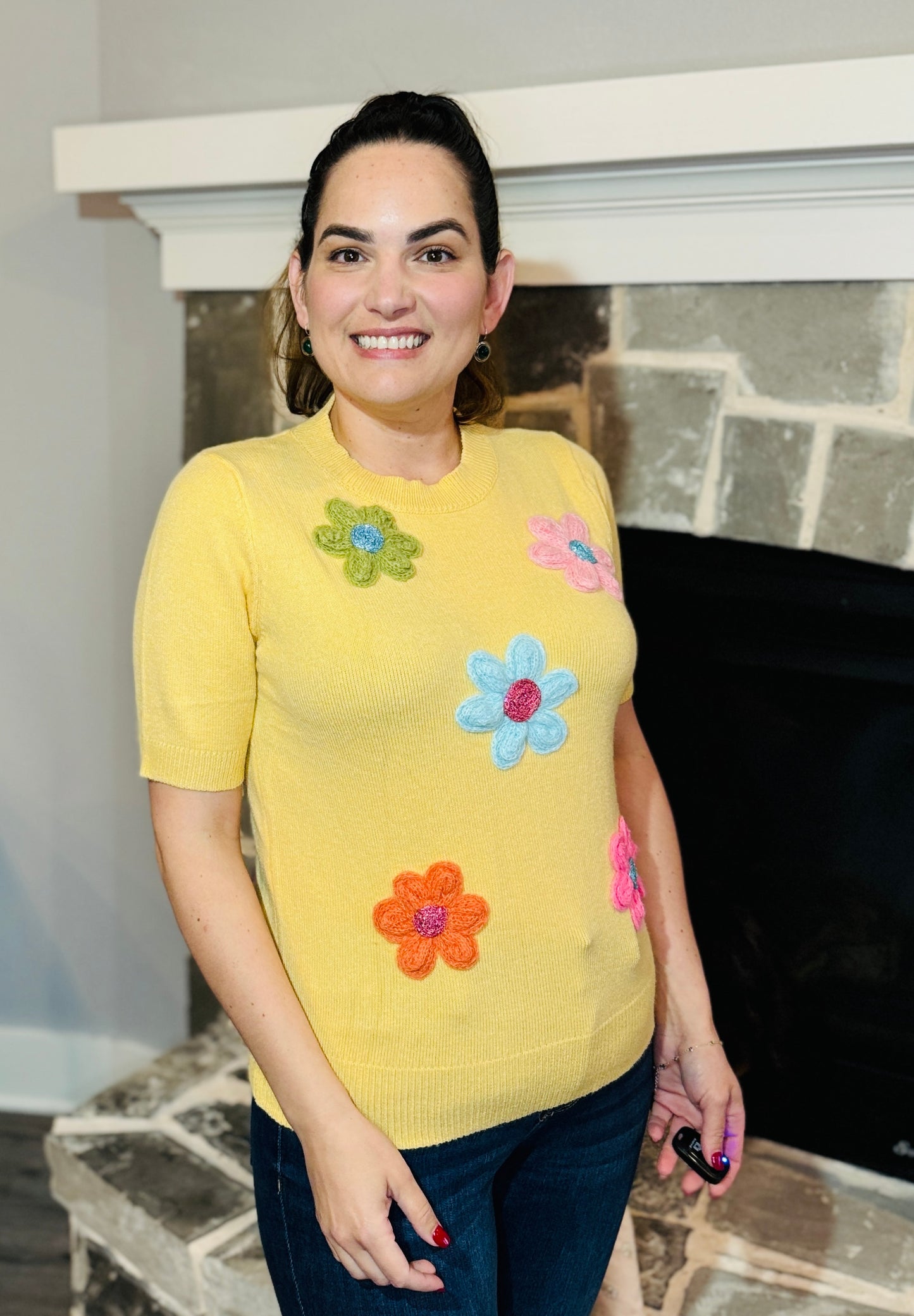 Yellow Flower Applique top. WS