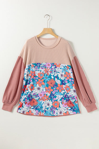 Floral colorblock long sleeves shirt