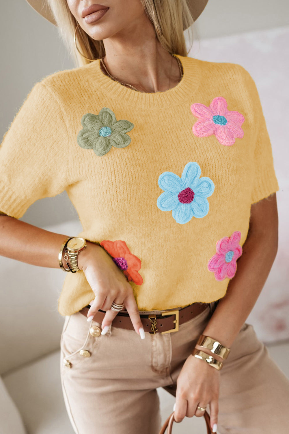 Yellow Flower Applique top. WS