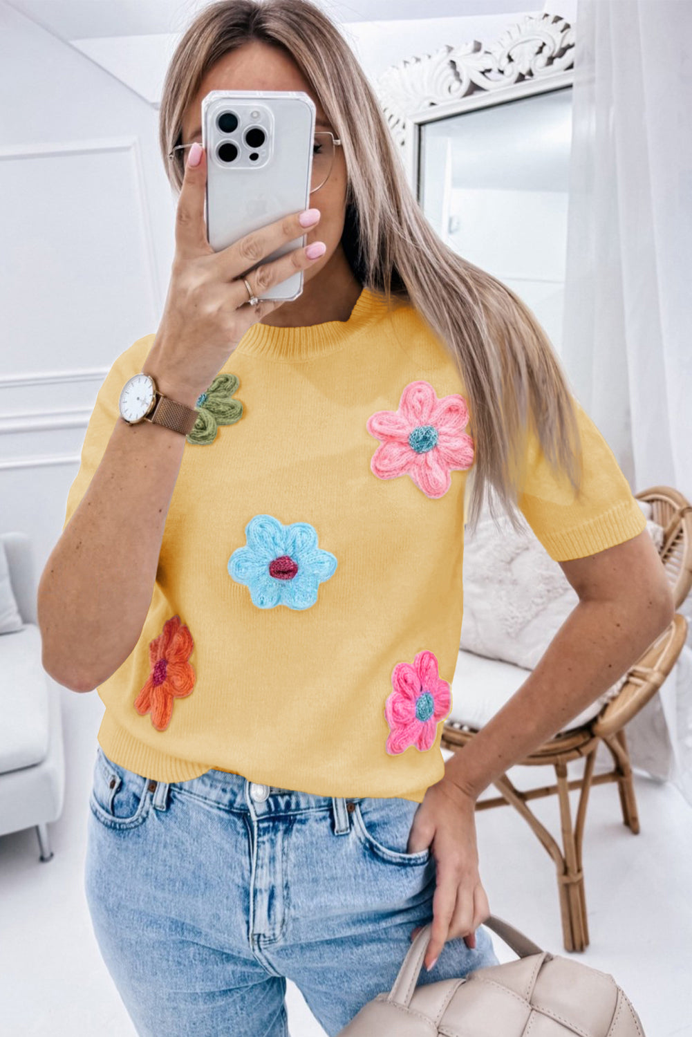 Yellow Flower Applique top. WS