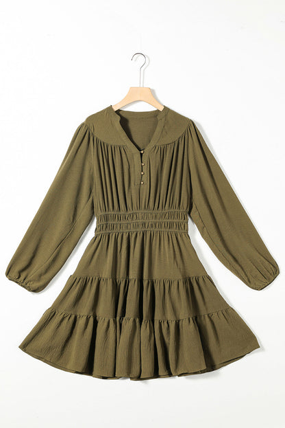 Green ruffled dress with balloon sleeves