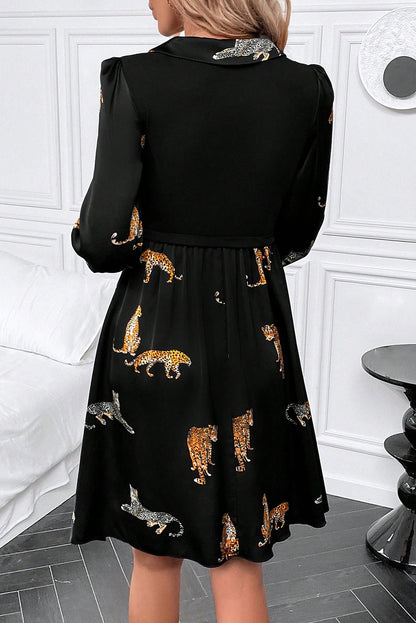 WS. Black and leopard print long sleeves dress