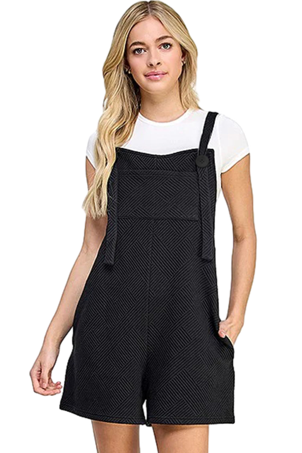 WS. Black adjustable straps textured romper