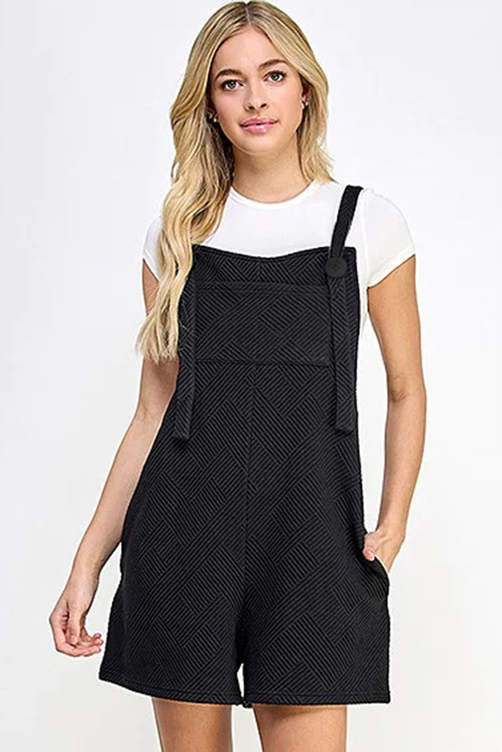 WS. Black adjustable straps textured romper