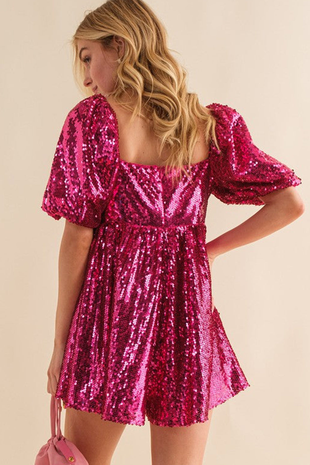 Hot pink sequined babydoll romper