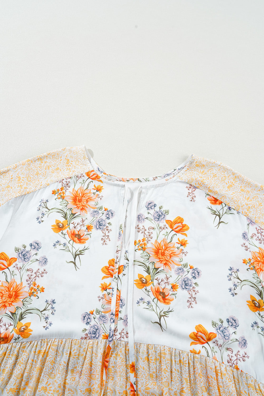 White Floral Print V Neck Puff Sleeve Blouse. PSCollection