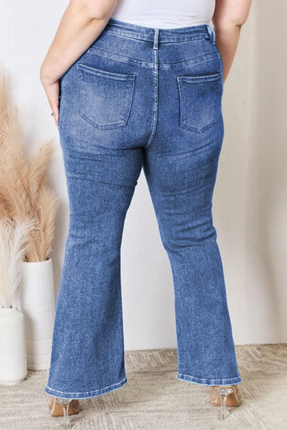 Blue Exposed Seam High Waist Flare Jeans. PSCollection