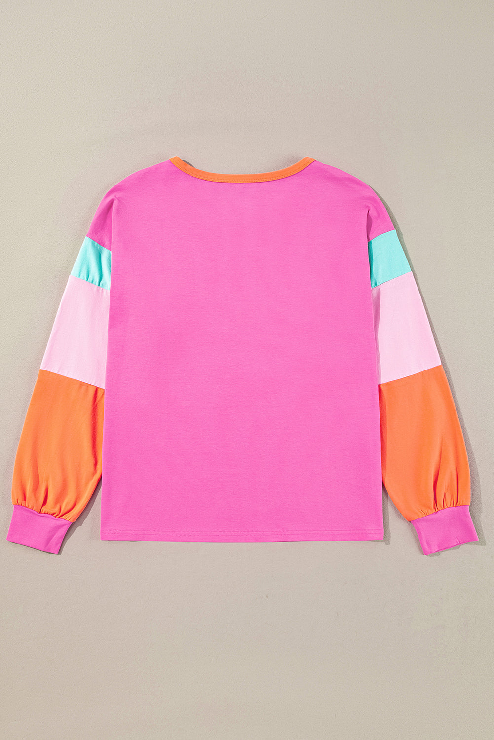 Rose Colorblock Long Sleeve Loose Top. GCollection