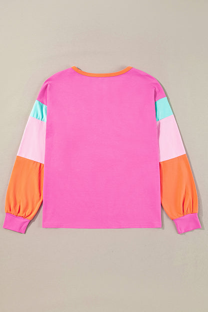 Rose Colorblock Long Sleeve Loose Top. GCollection