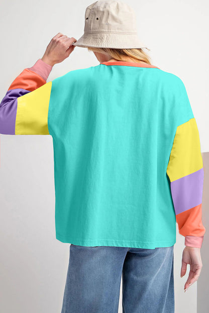 Light Blue Colorblock  Loose Top