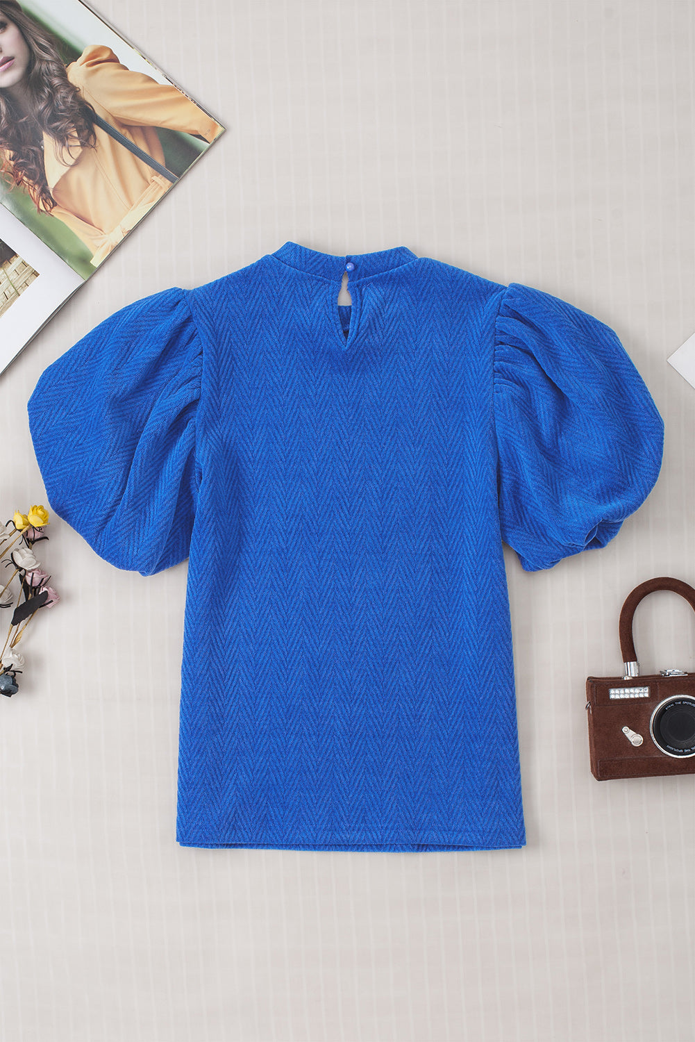 Blue Solid Textured Blouse. GCollection