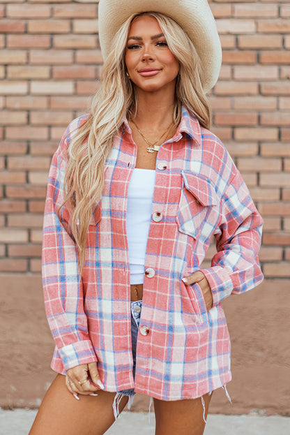 Pink Plaid Button Up Shacket. GCollection