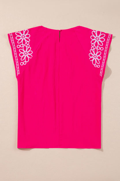 Strawberry Pink Floral Embroidered Plus Size Blouse. PSCollection