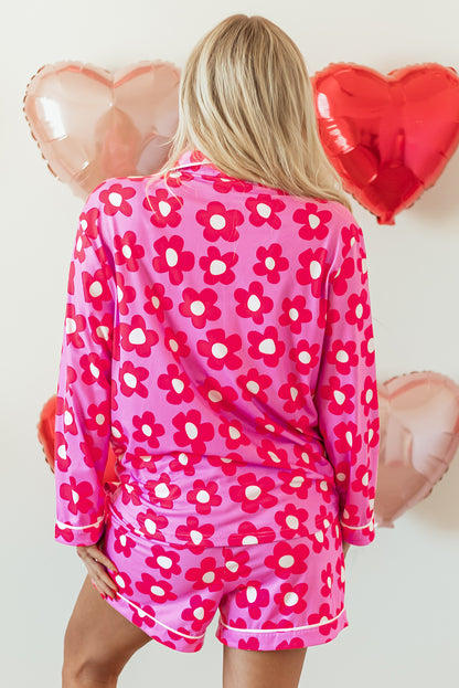 Pink Flower Print Long Sleeve  Pajamas Set. GCollection