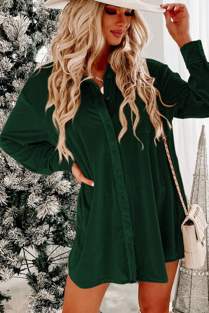 Green Velvet Button Dress. GCollection