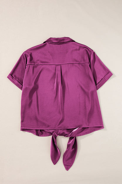 Purple Short Sleeve Satin Shirt. GCollection