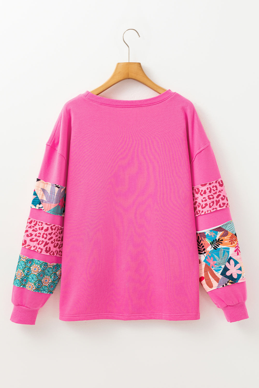 Sachet Pink Mixed Print Patch Drop Shoulder Pullover Top. GCollection