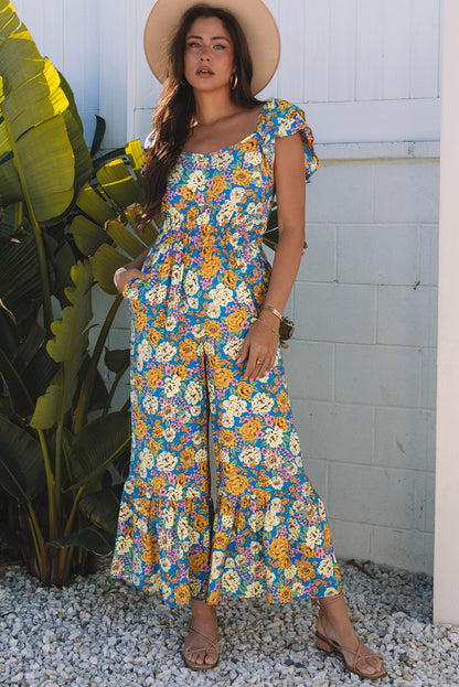 Yellow Floral High Waist Jumpsuit. GCollection