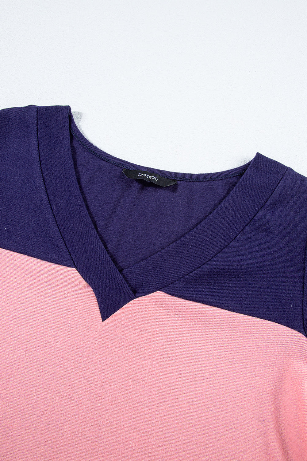 Blue Stripe Colorblock V Neck Top. GCollection