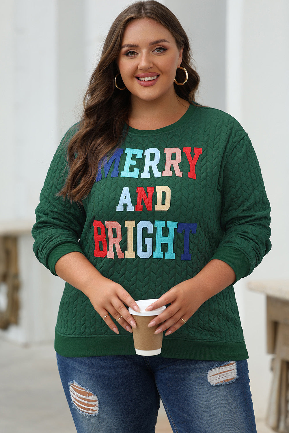 7Green Merry And Bright Cable Knit Pullover Sweatshirt. GCollection