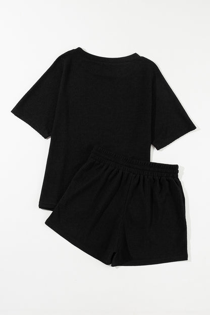 Black Textured Tee and Shorts Set. GCollection