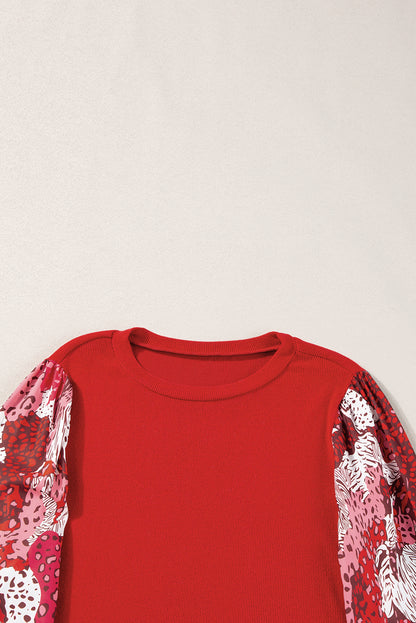 Red Contrast Mixed Animal Print Lantern Top. GCollection