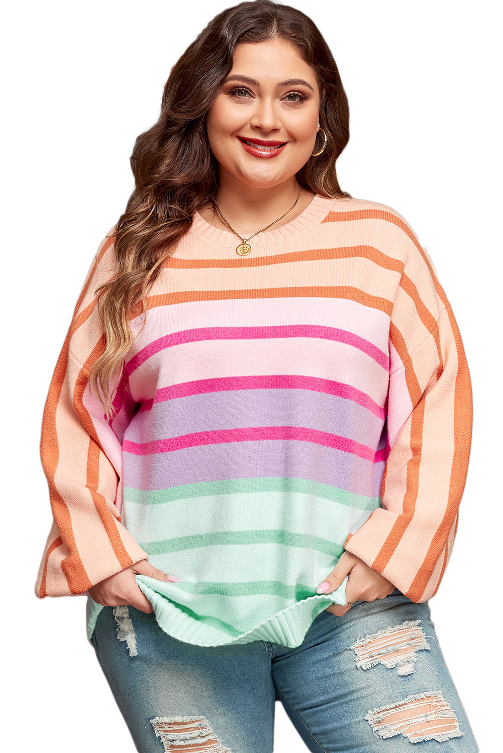 Pink Stripe Balloon Sleeve Sweater. PSCollection