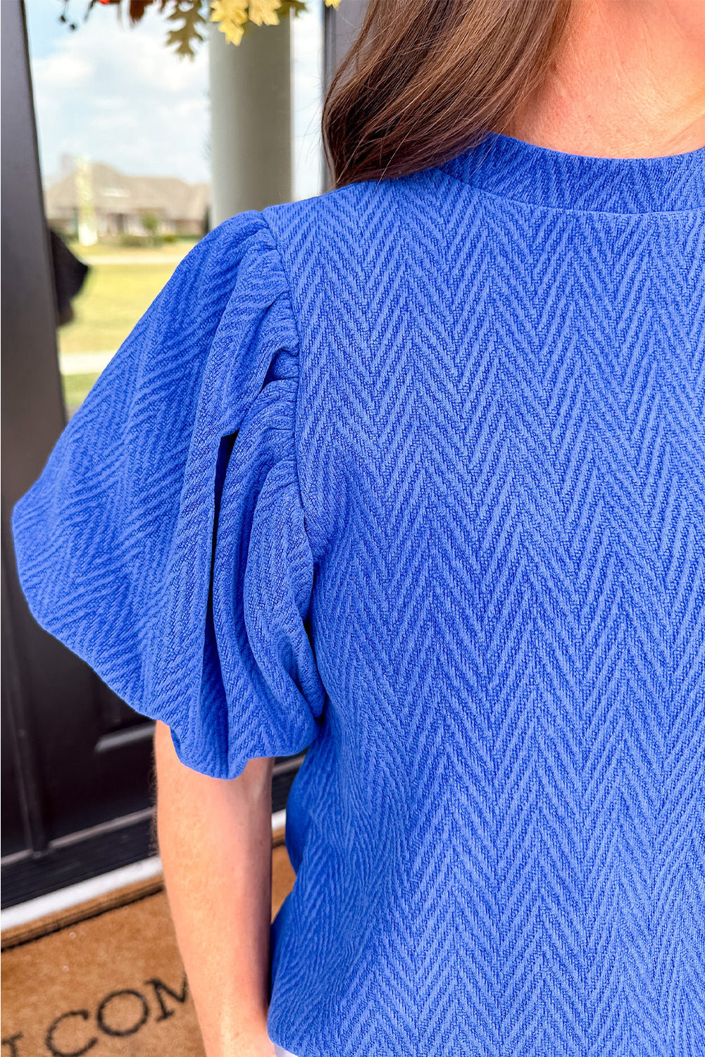 Blue Solid Textured Blouse. GCollection