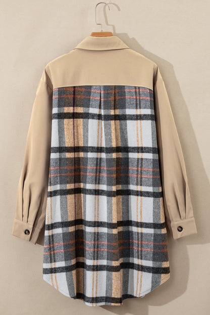 Khaki Plaid Long Sleeve Shirt Dress. GCollection