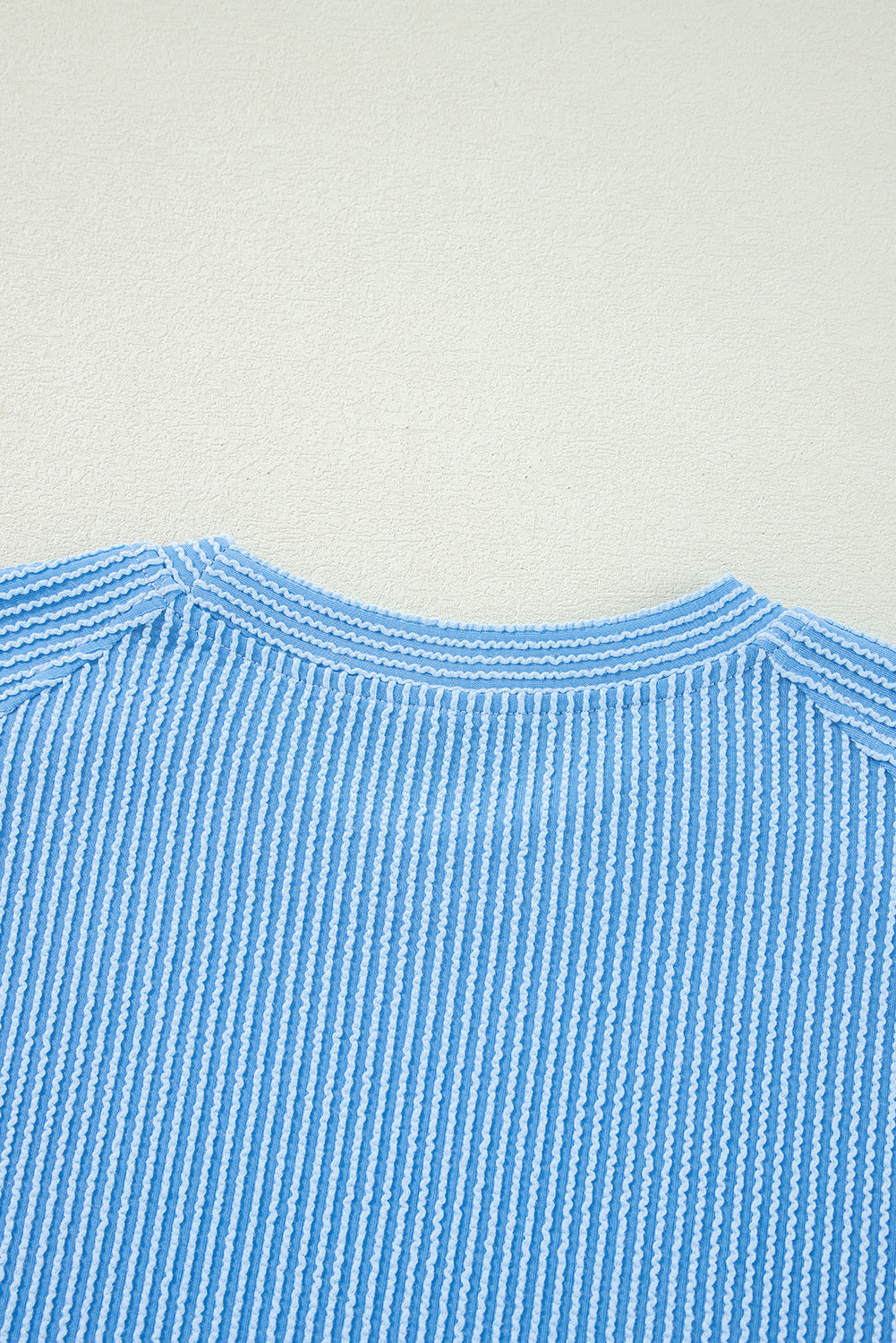 Blue Solid Corded Knit Short Sleeve Set. GCollection